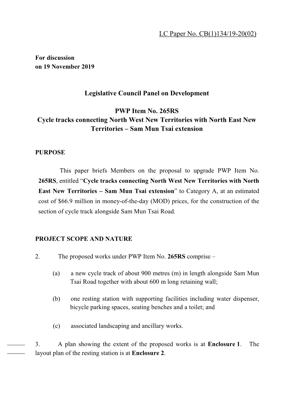 Legislative Council Panel on Development PWP Item No. 265RS