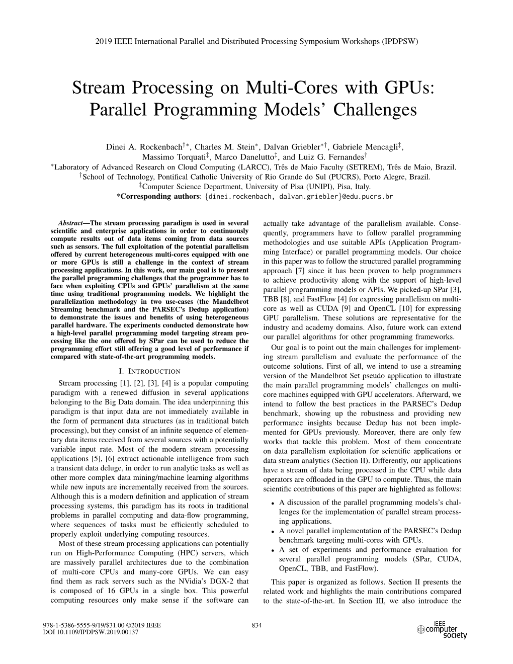 Stream Processing on Multi-Cores with Gpus: Parallel Programming Models’ Challenges