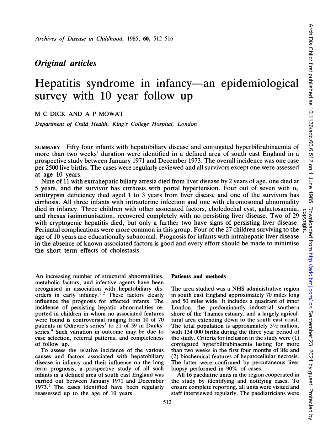 Hepatitis Syndrome in Infancy-An Epidemiological Survey with 10 Year Follow Up