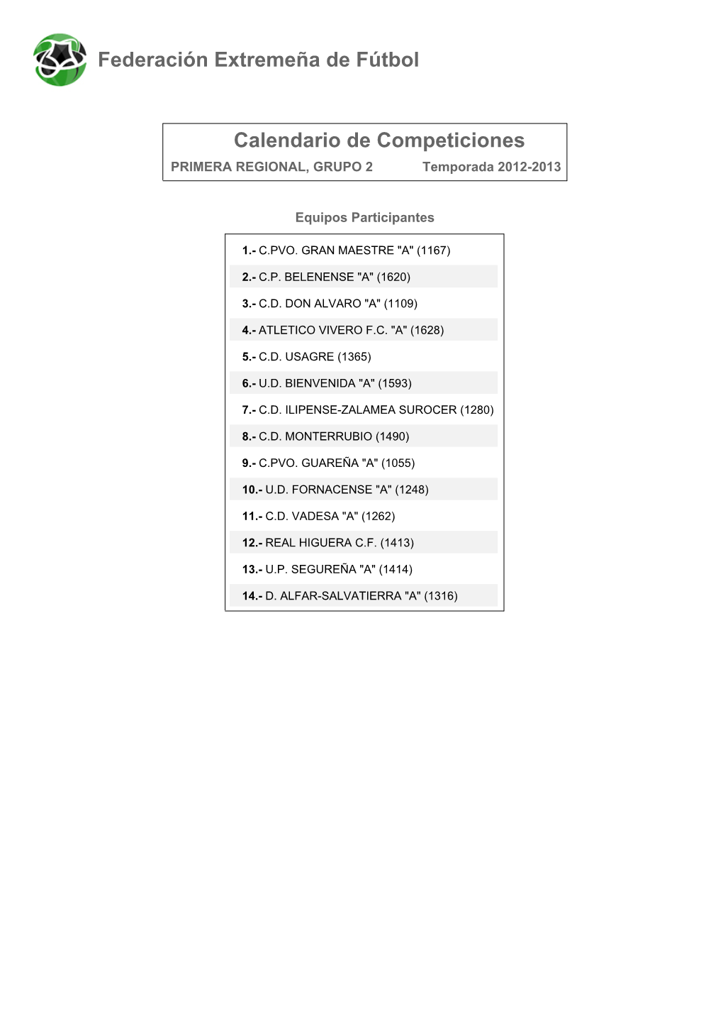 Calendario De Competición