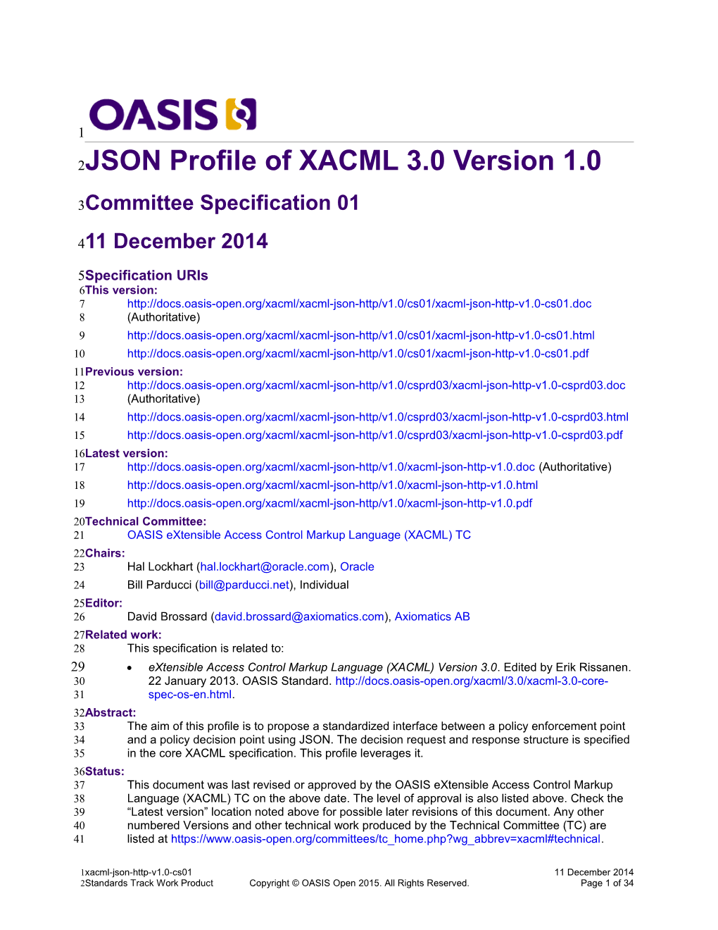 JSON Profile of XACML 3.0 Version 1.0