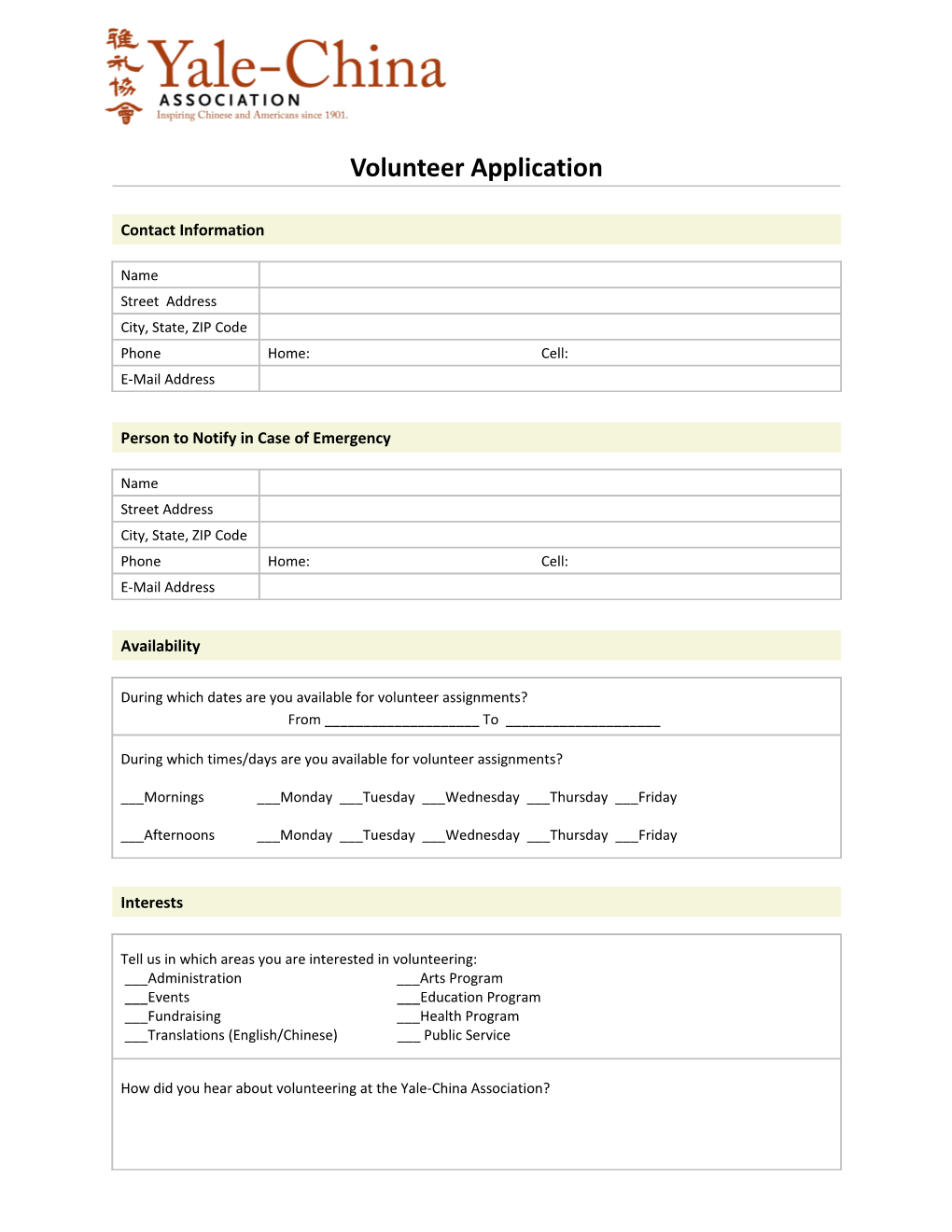 Volunteer Application s10