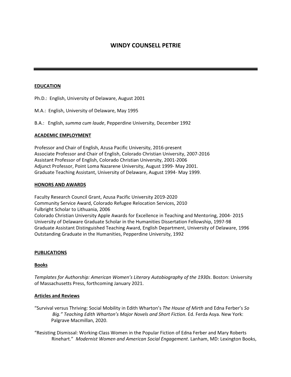 Full Curriculum Vitae (PDF)