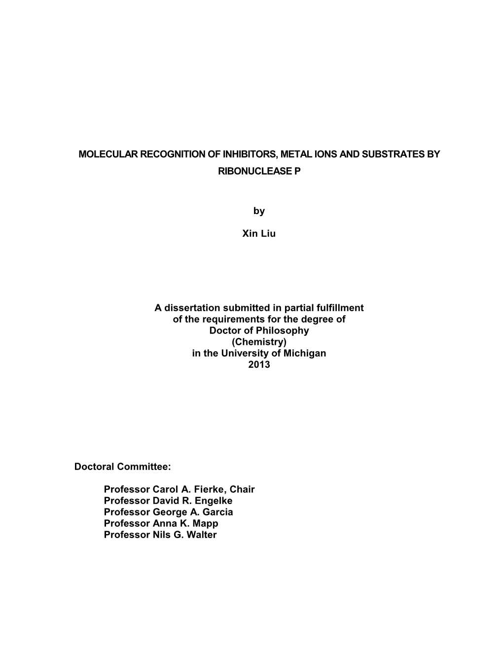 Molecular Recognition of Inhibitors, Metal Ions and Substrates by Ribonuclease P