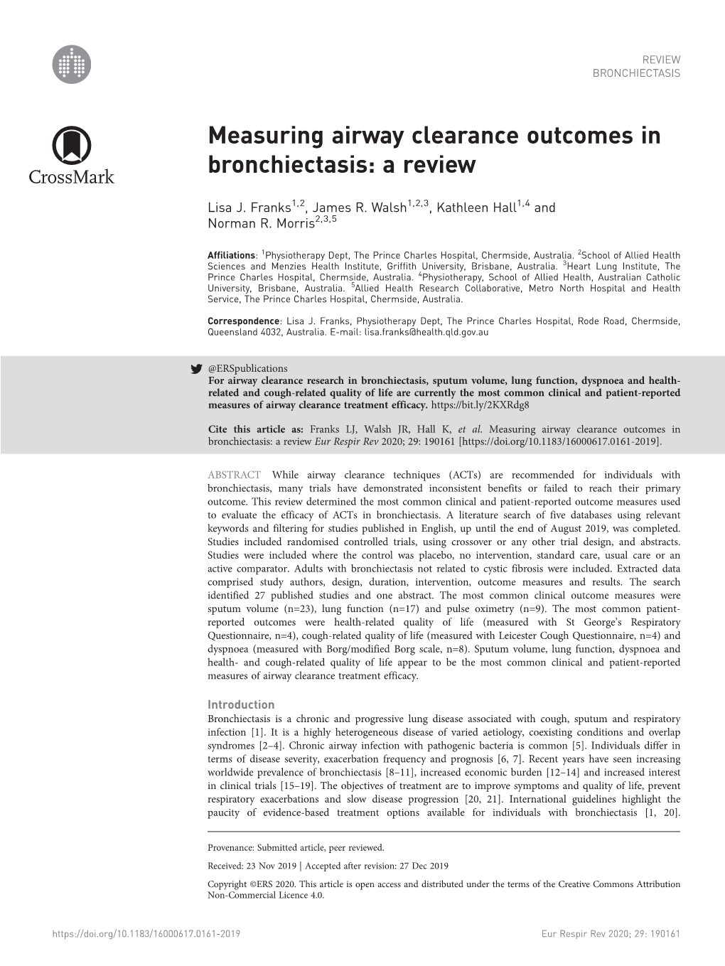 Measuring Airway Clearance Outcomes in Bronchiectasis: a Review