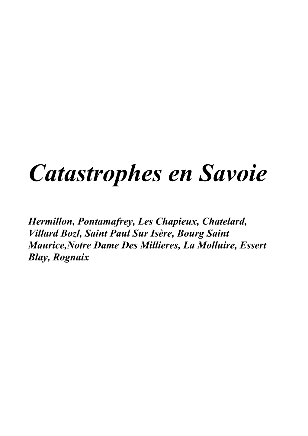 Catastrophes En Savoie