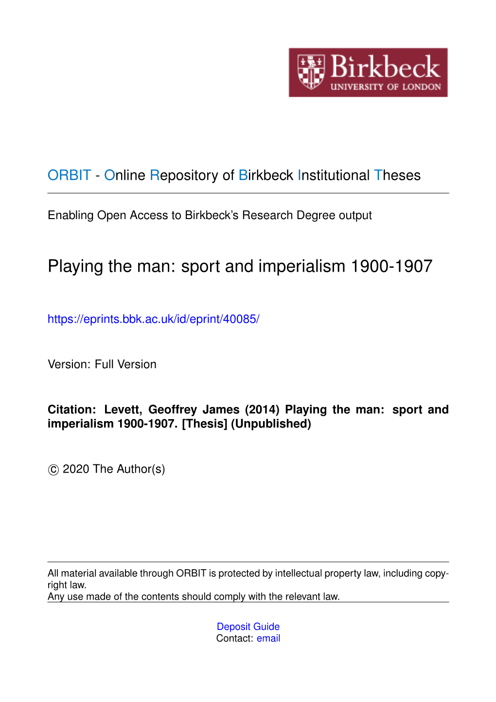 Sport and Imperialism 1900-1907