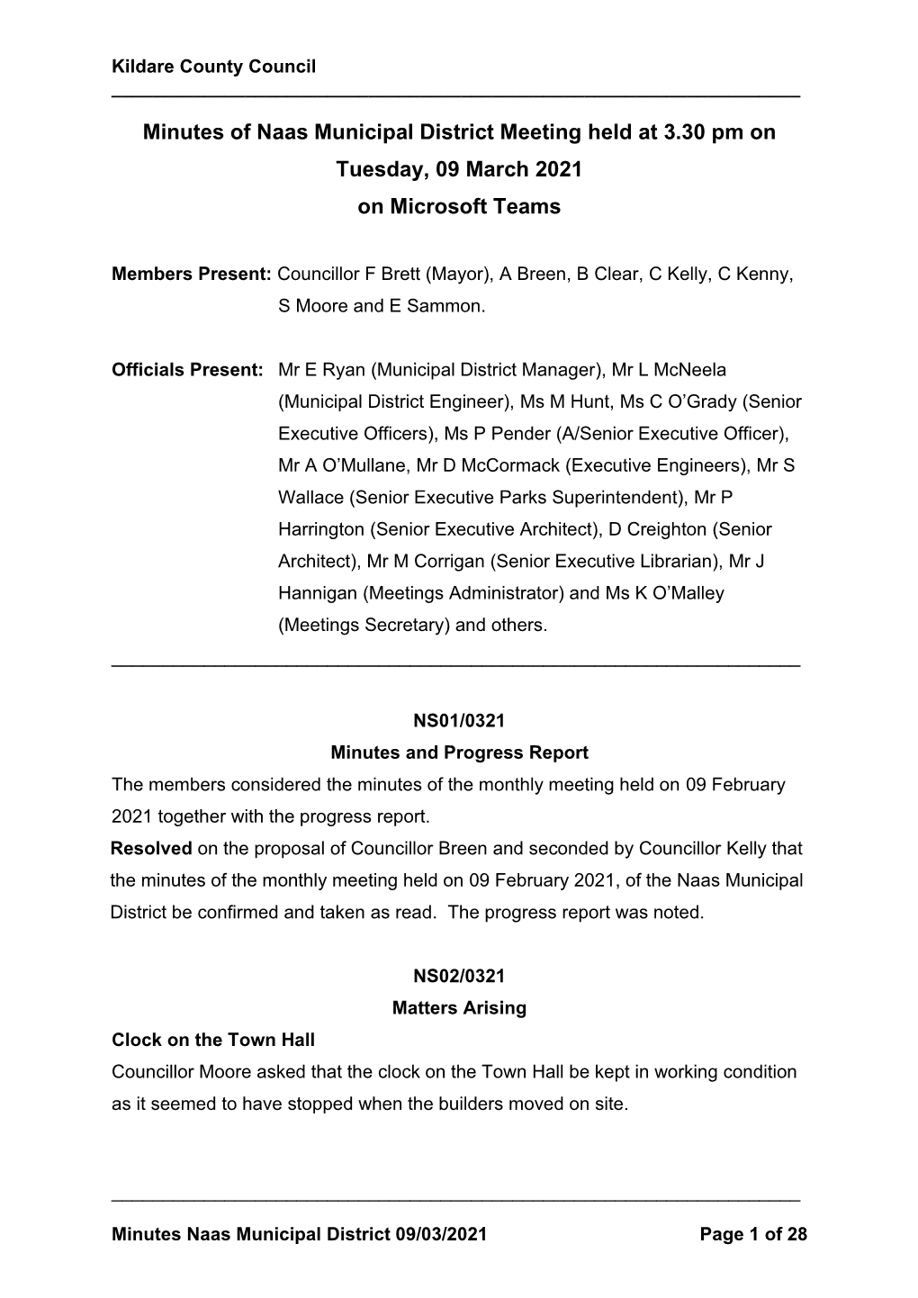 Minutes of Naas Municipal District Meeting 09 March 2021