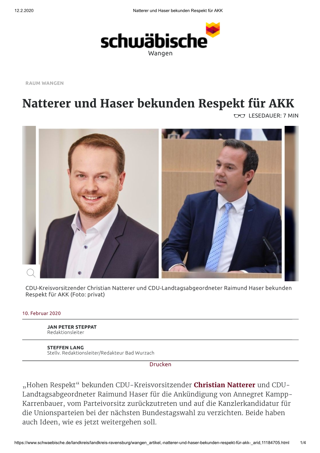 Natterer Und Haser Bekunden Respekt Für AKK