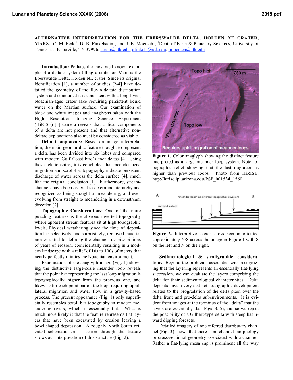 Alternative Interpretation for the Eberswalde Delta, Holden Ne Crater, Mars