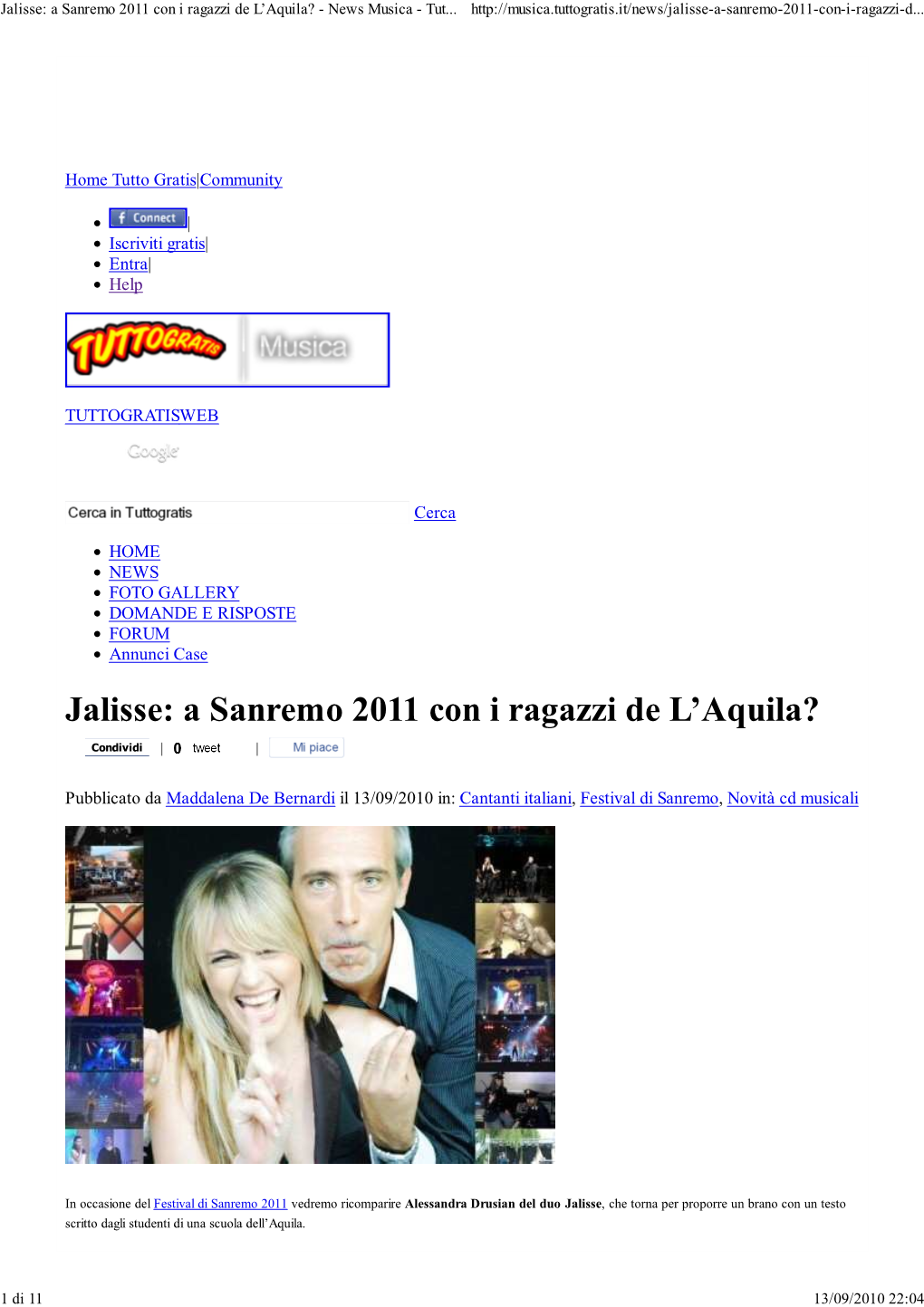 Jalisse: a Sanremo 2011 Tuttogratis