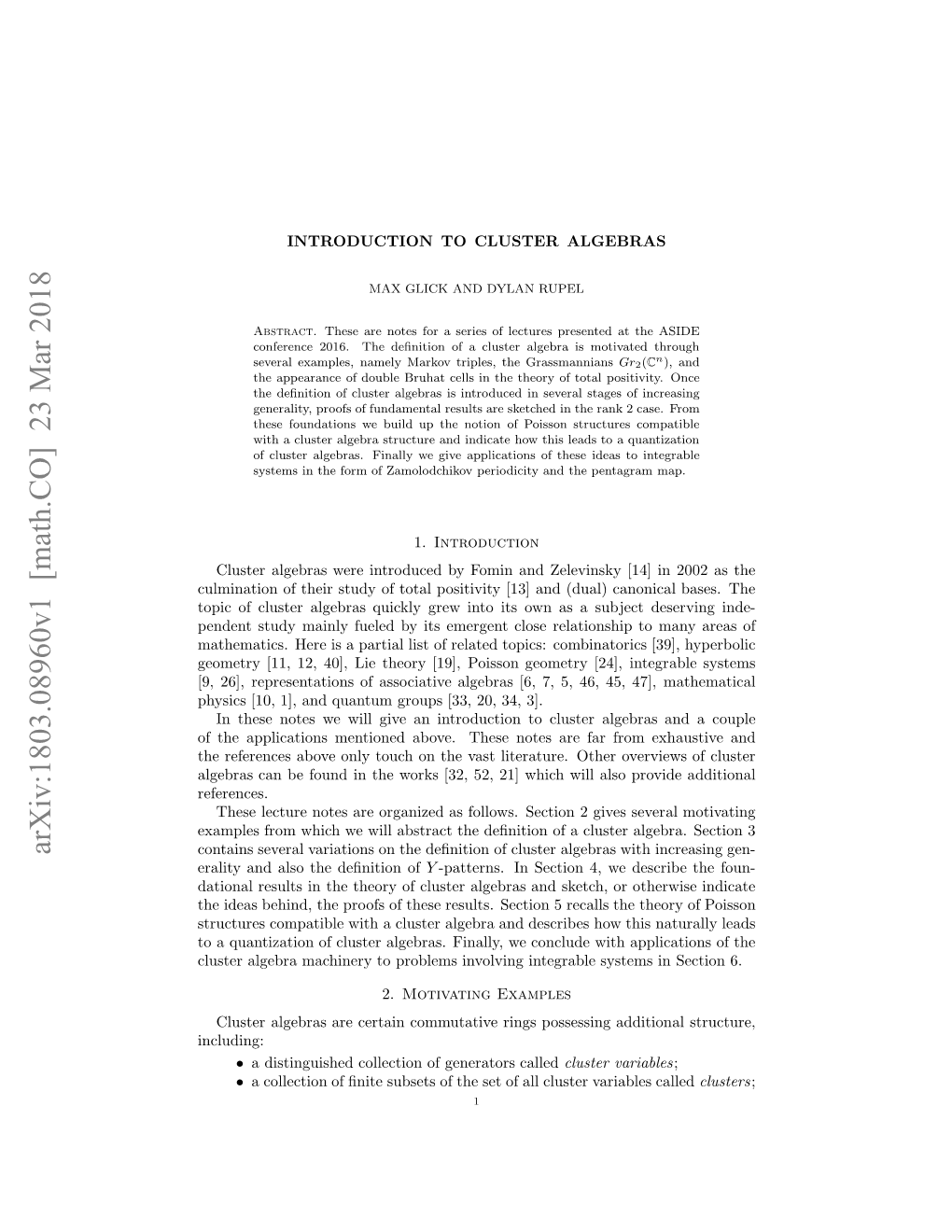 Introduction to Cluster Algebras 3