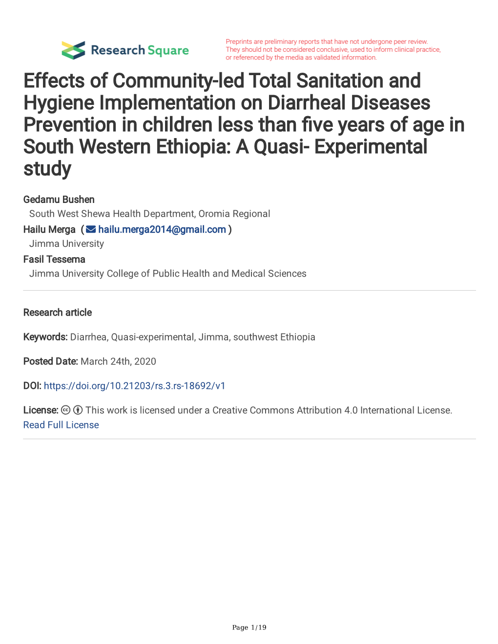 Effects of Community-Led Total Sanitation and Hygiene