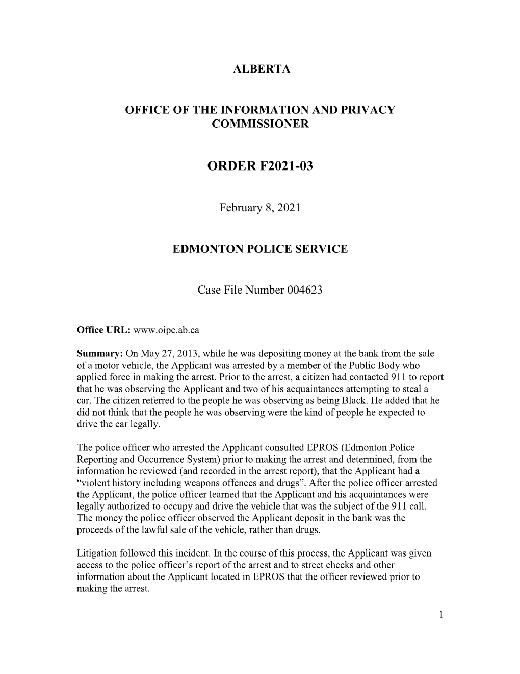 Order F2021-03: Edmonton Police Service