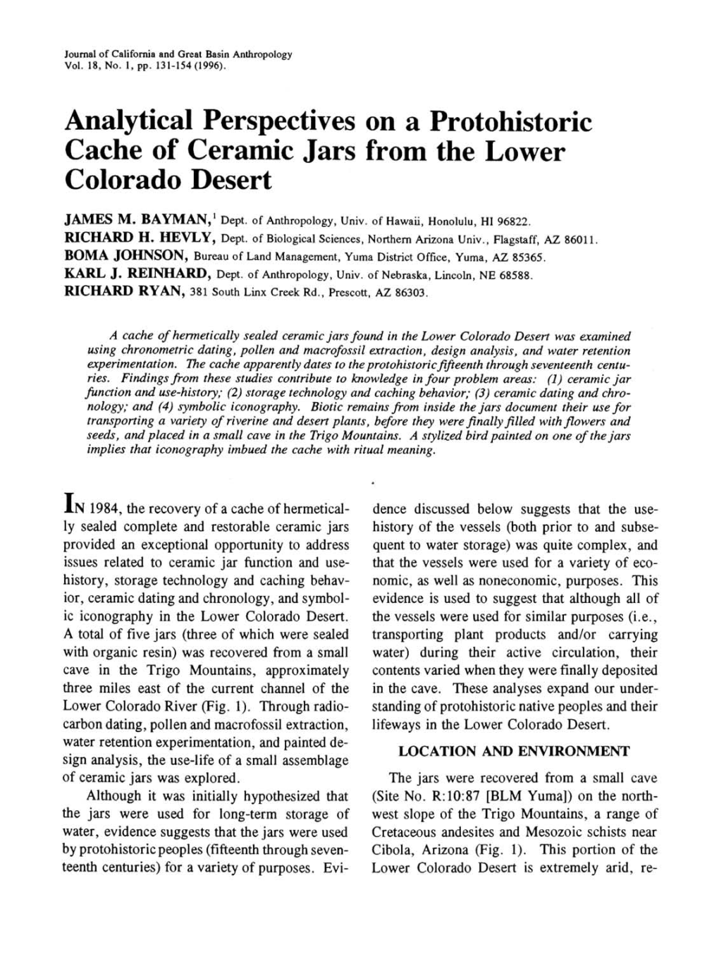 Analytical Perspectives on a Protohistoric Cache of Ceramic Jars from the Lower Colorado Desert