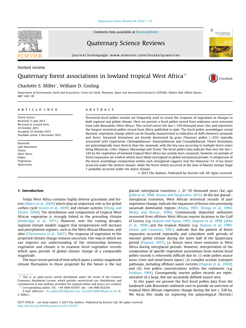 Quaternary Forest Associations in Lowland Tropical West Africaq