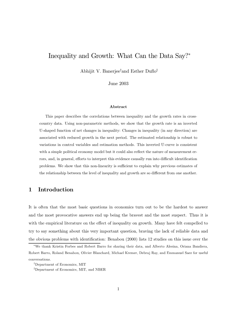 Inequality and Growth: What Can the Data Say?∗