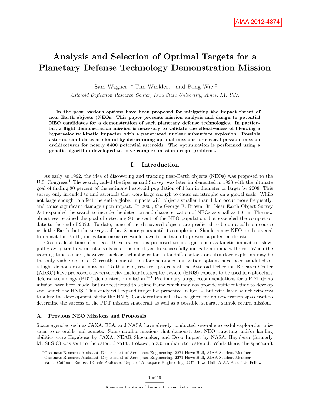 Analysis and Selection of Optimal Targets for a Planetary Defense Technology Demonstration Mission