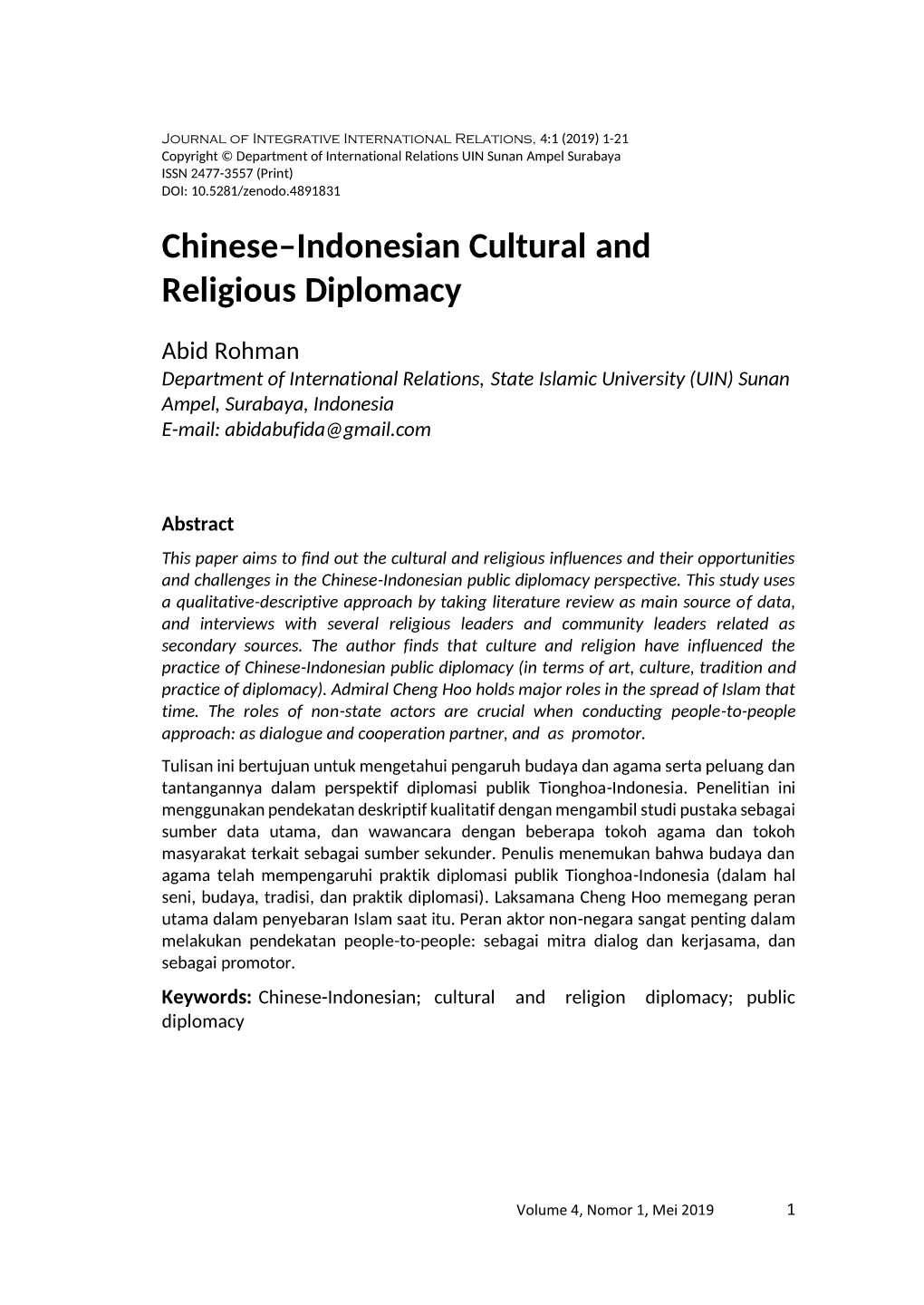 Chinese–Indonesian Cultural and Religious Diplomacy