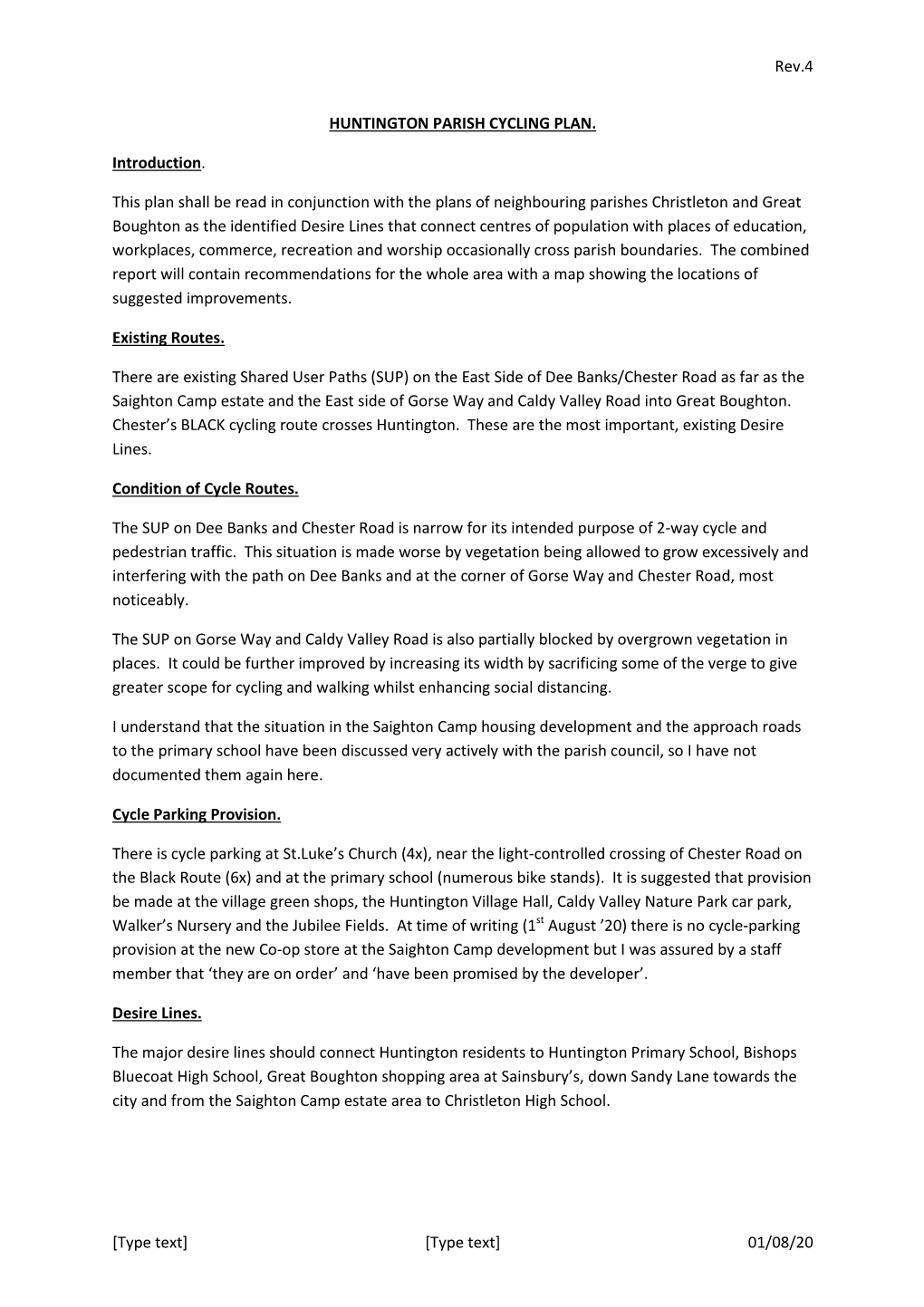 [Type Text] 01/08/20 HUNTINGTON PARISH CYCLING PLAN