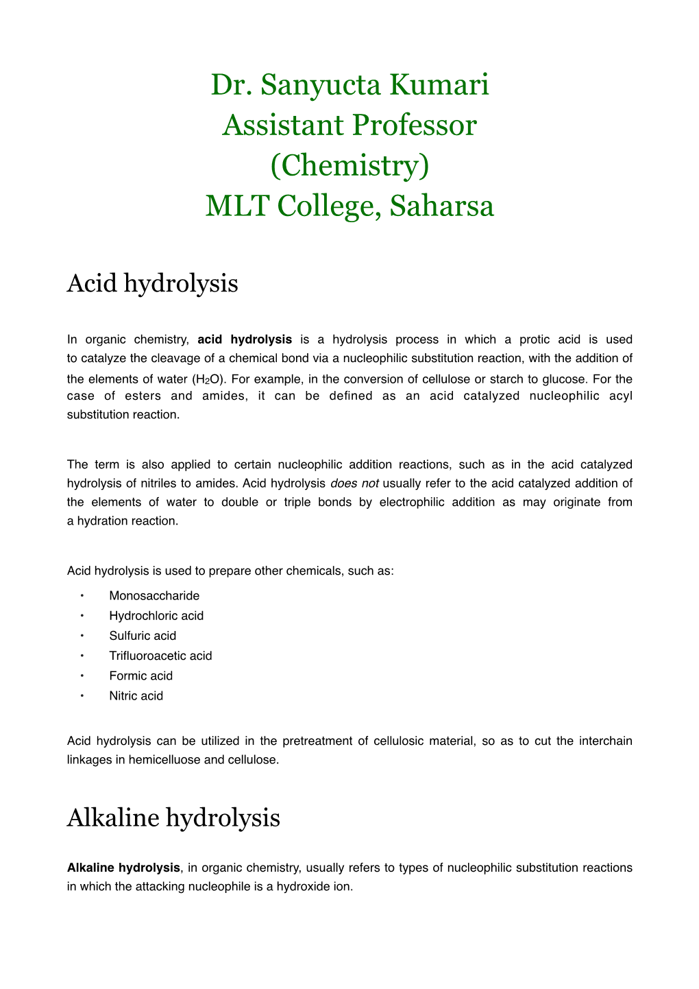 Acid Hydrolysis