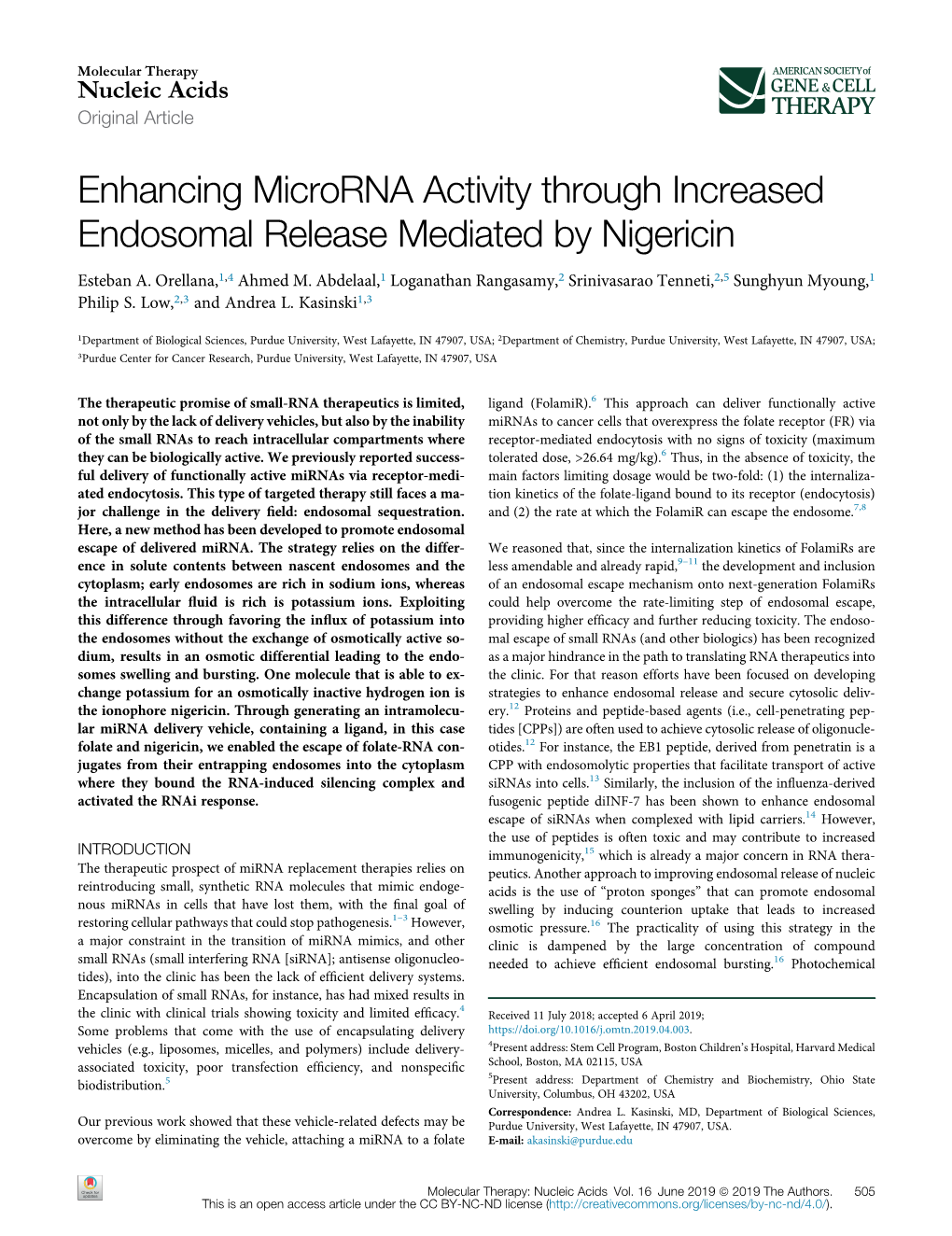 Enhancing Microrna Activity Through Increased Endosomal Release Mediated by Nigericin