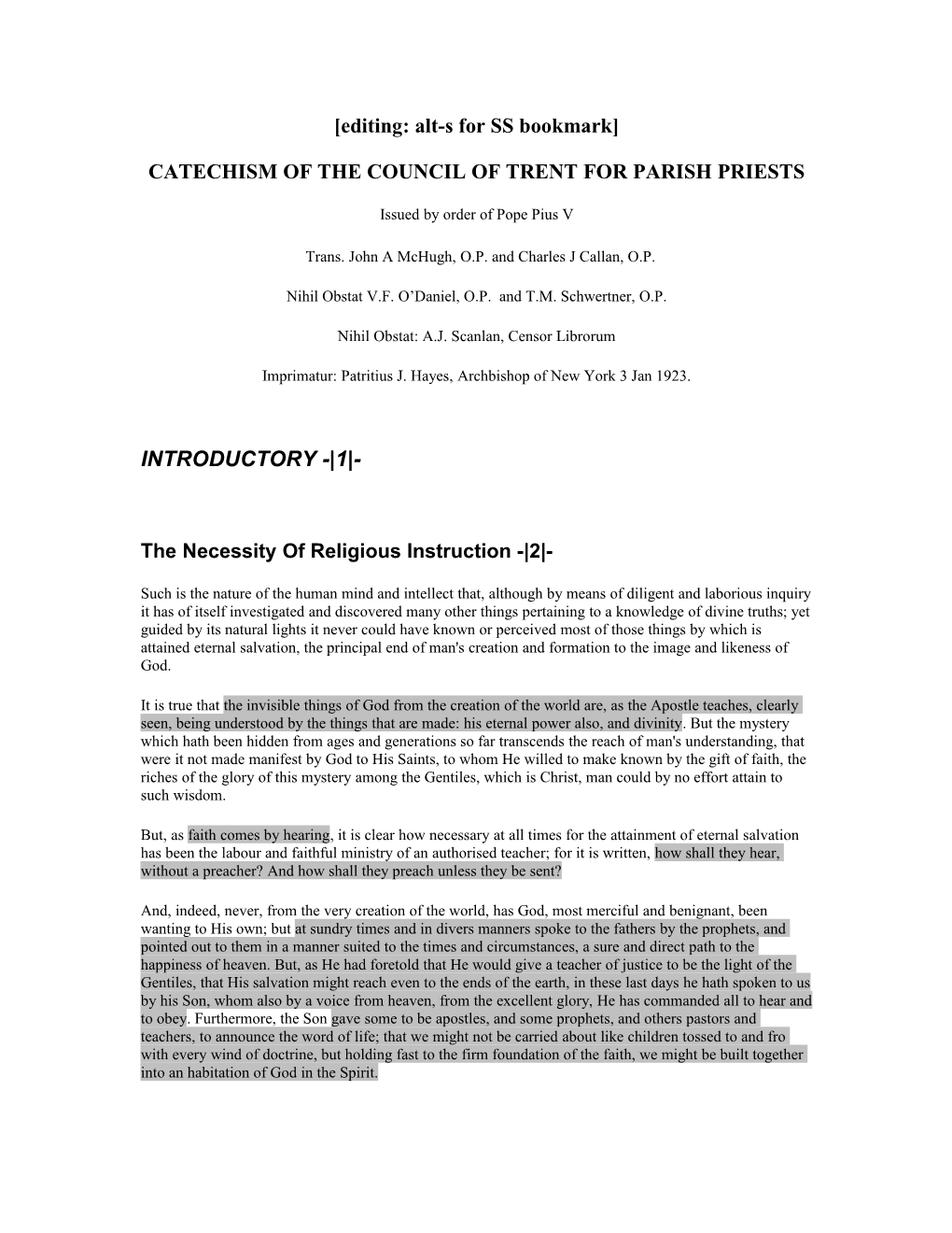 Modern History Sourcebook: Council of Trent: Catechism for Parish Priests