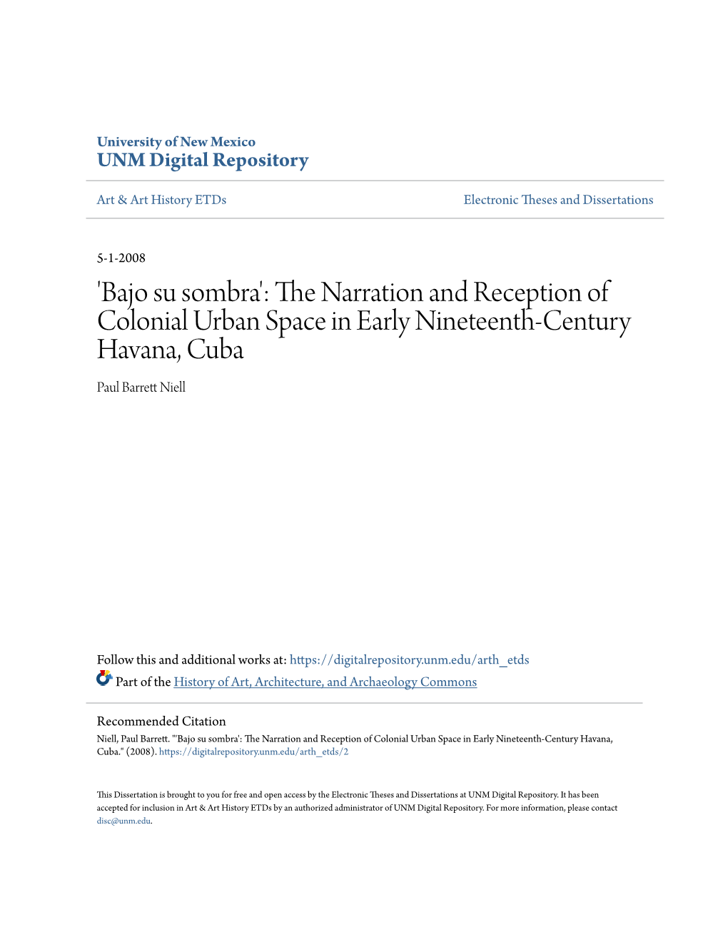 The Narration and Reception of Colonial Urban Space in Early Nineteenth-Century Havana, Cuba”