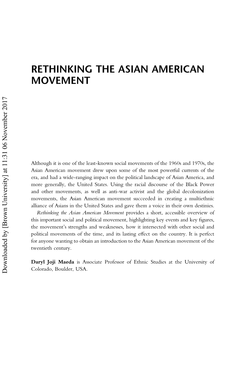 Rethinking the Asian American Movement