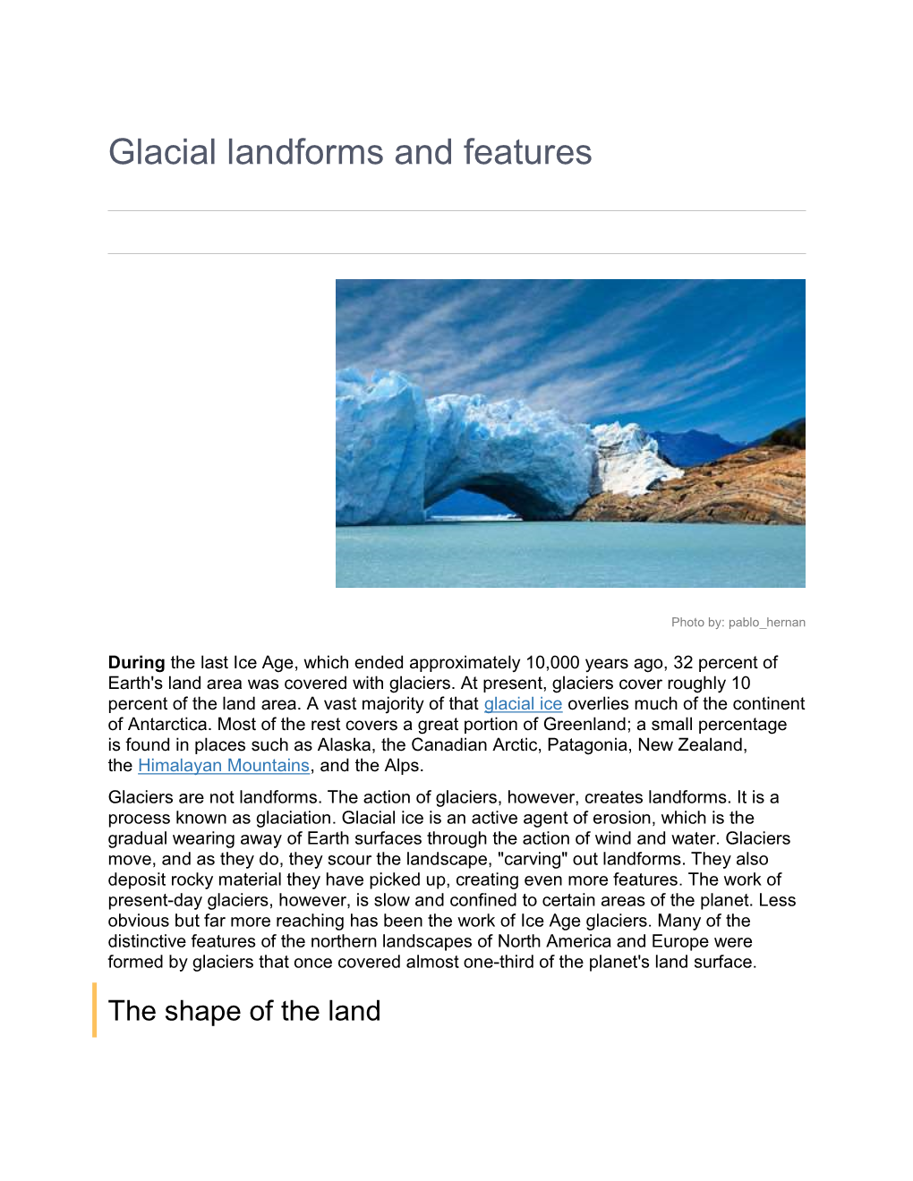 Glacial Landforms and Features