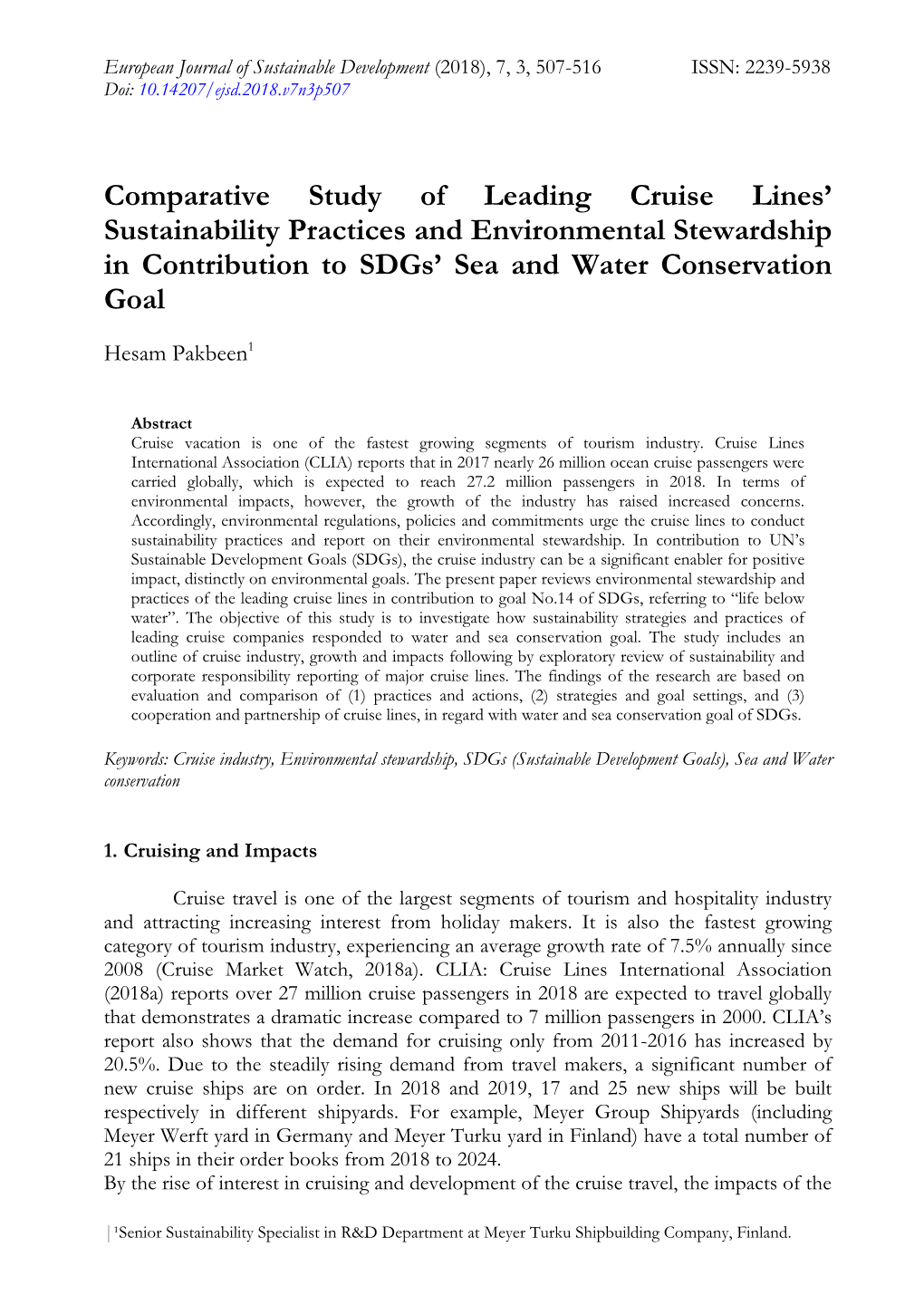 Comparative Study of Leading Cruise Lines' Sustainability Practices And