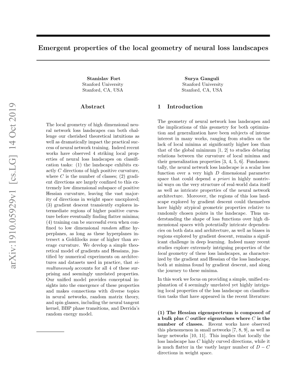 Arxiv:1910.05929V1 [Cs.LG] 14 Oct 2019 Multaneously Accounts for All 4 of These Sur- the Journey to These Minima