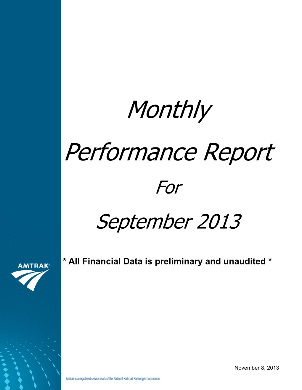 Monthly Performance Report for September 2013