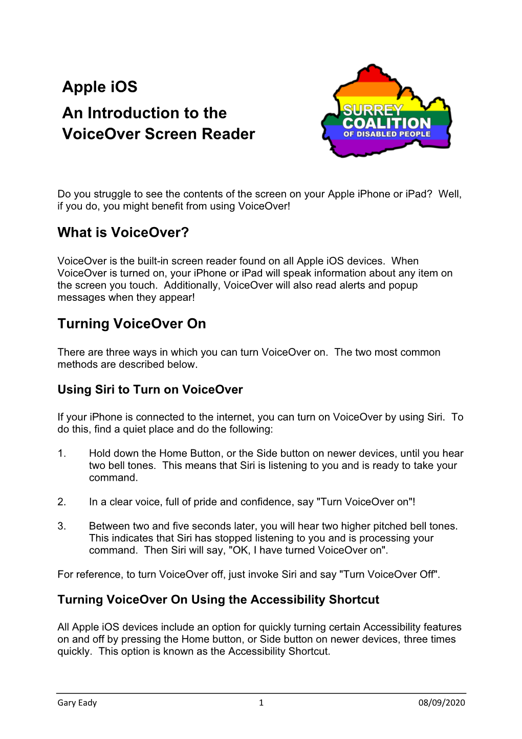 An Introduction to the Voiceover Screen Reader on Apple Ios Devices