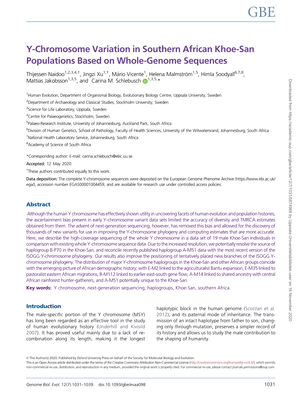 Y-Chromosome Variation in Southern African Khoe-San Populations Based on Whole-Genome Sequences