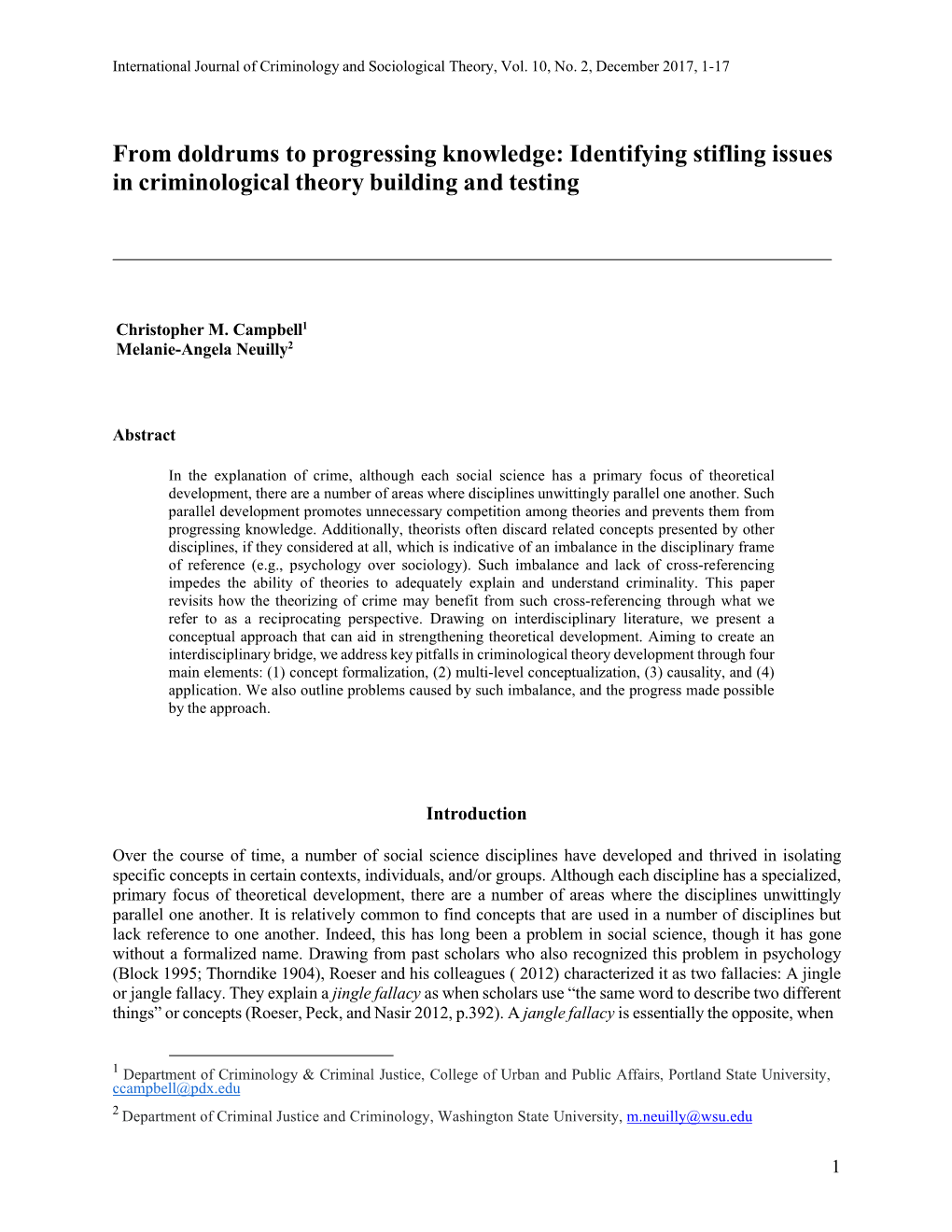 Identifying Stifling Issues in Criminological Theory Building and Testing