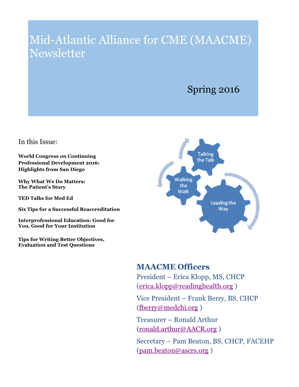 Mid-Atlantic Alliance for CME (MAACME) Newsletter