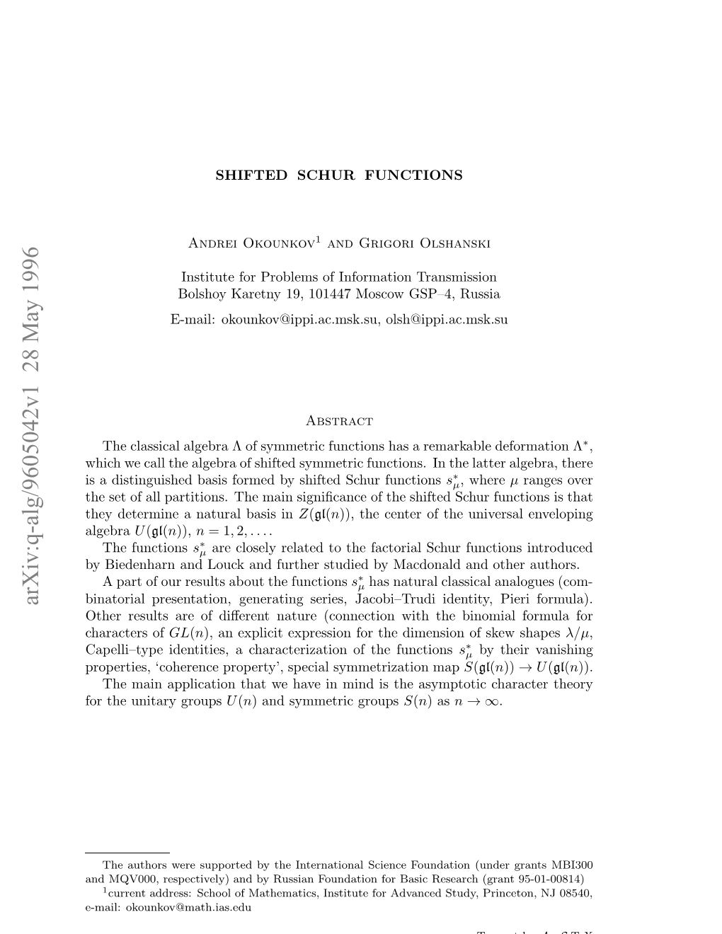 Arxiv:Q-Alg/9605042V1 28 May 1996