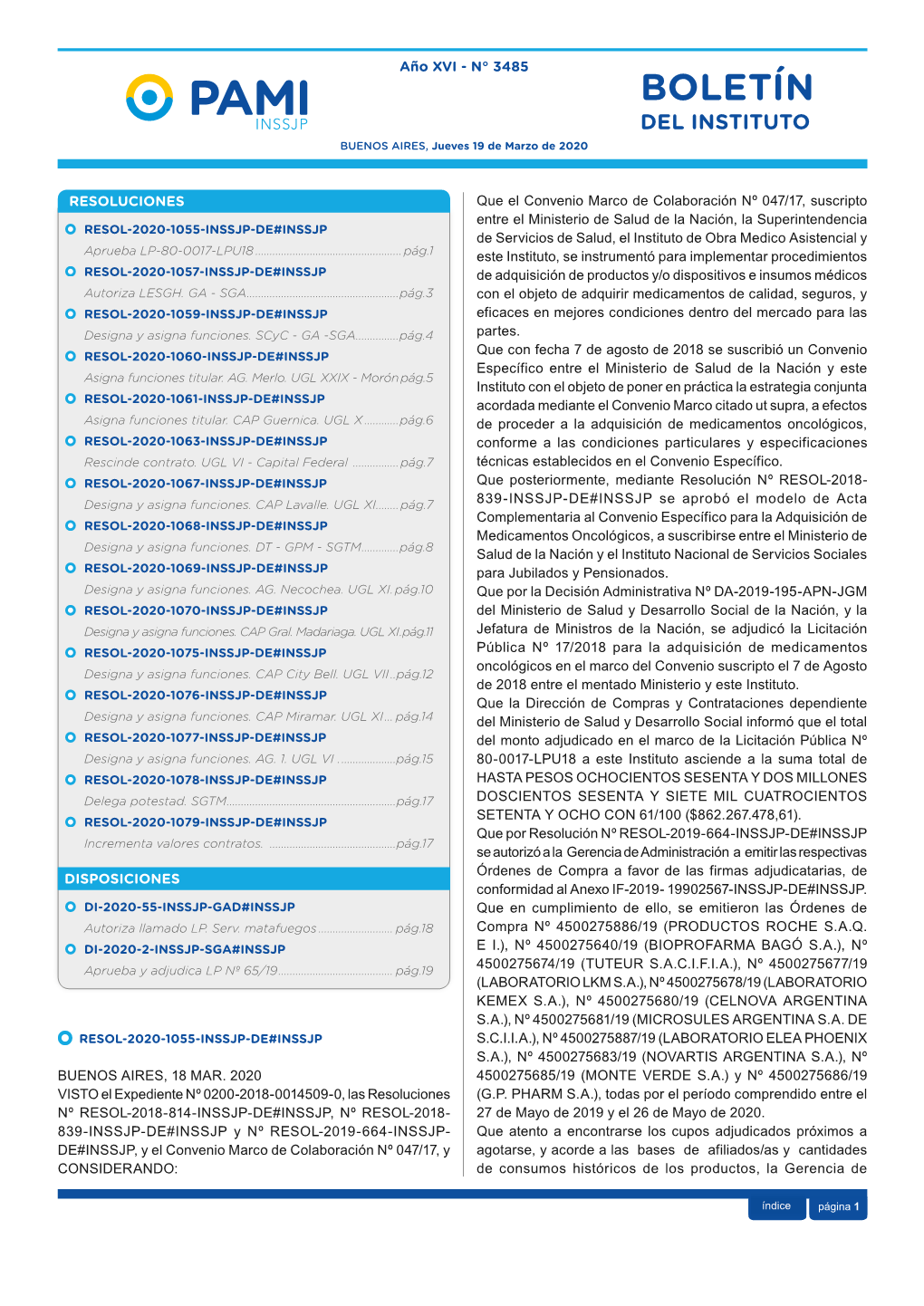 BOLETÍN DEL INSTITUTO BUENOS AIRES, Jueves 19 De Marzo De 2020