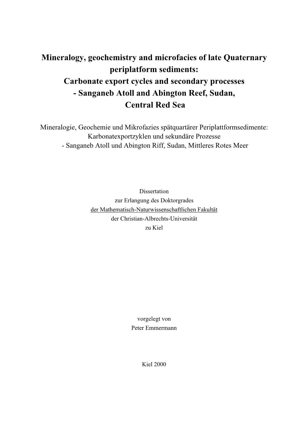 Carbonate Export Cycles and Secondary Processes - Sanganeb Atoll and Abington Reef, Sudan, Central Red Sea