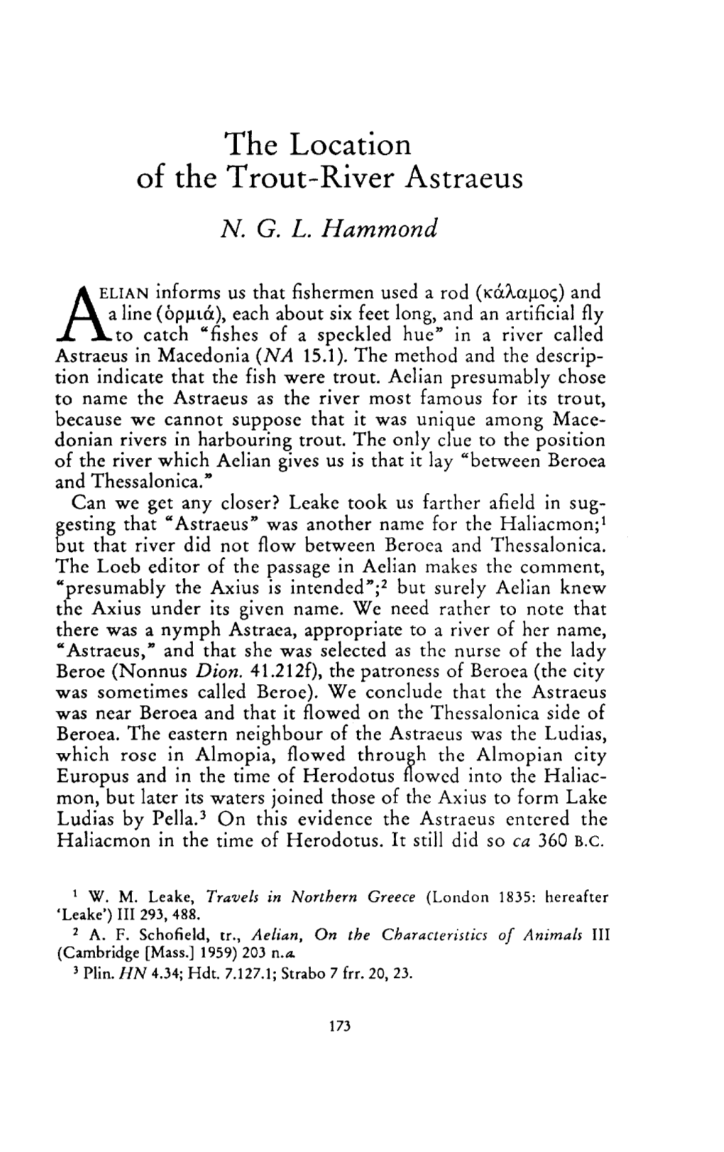 The Location of the Trout-River Astraeus Hammond, N G L Greek, Roman and Byzantine Studies; Summer 1995; 36, 2; Proquest Pg