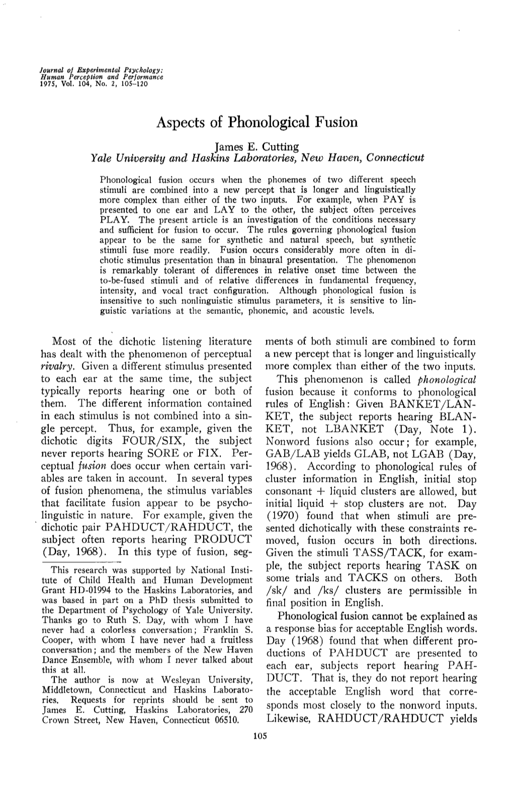 Aspects of Phonological Fusion James E