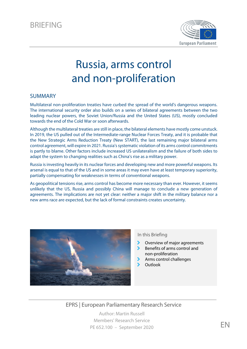 Russia, Arms Control and Non-Proliferation