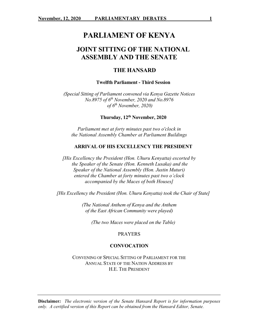 Joint Sitting of the National Assembly and the Senate