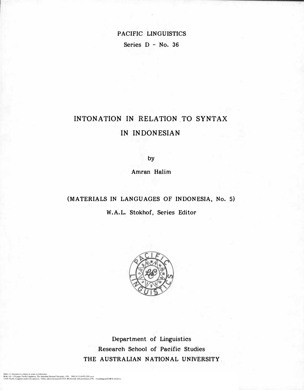 Intonation in Relation to Syntax in Indonesian