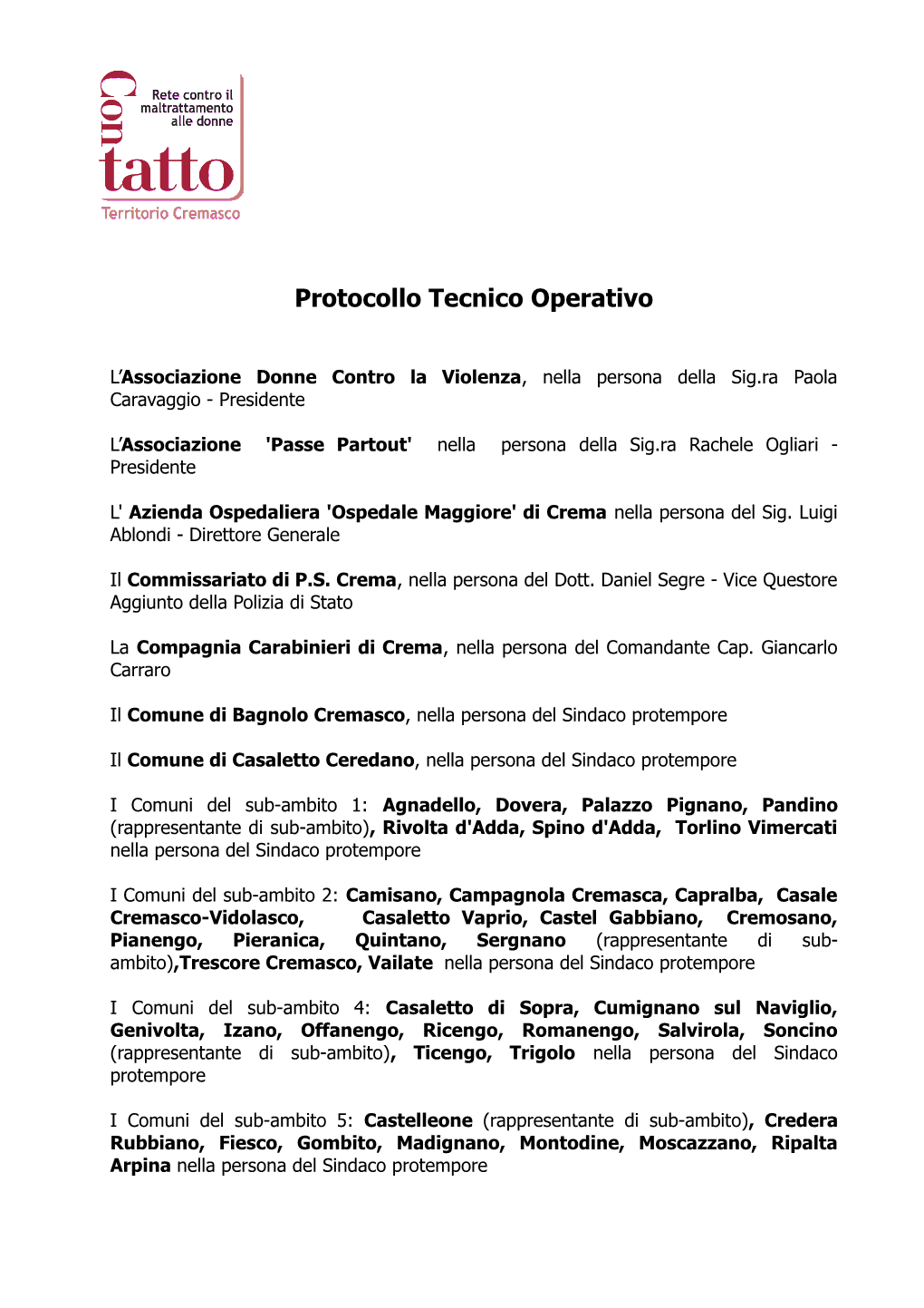 Protocollo Tecnico Operativo 2015-2017