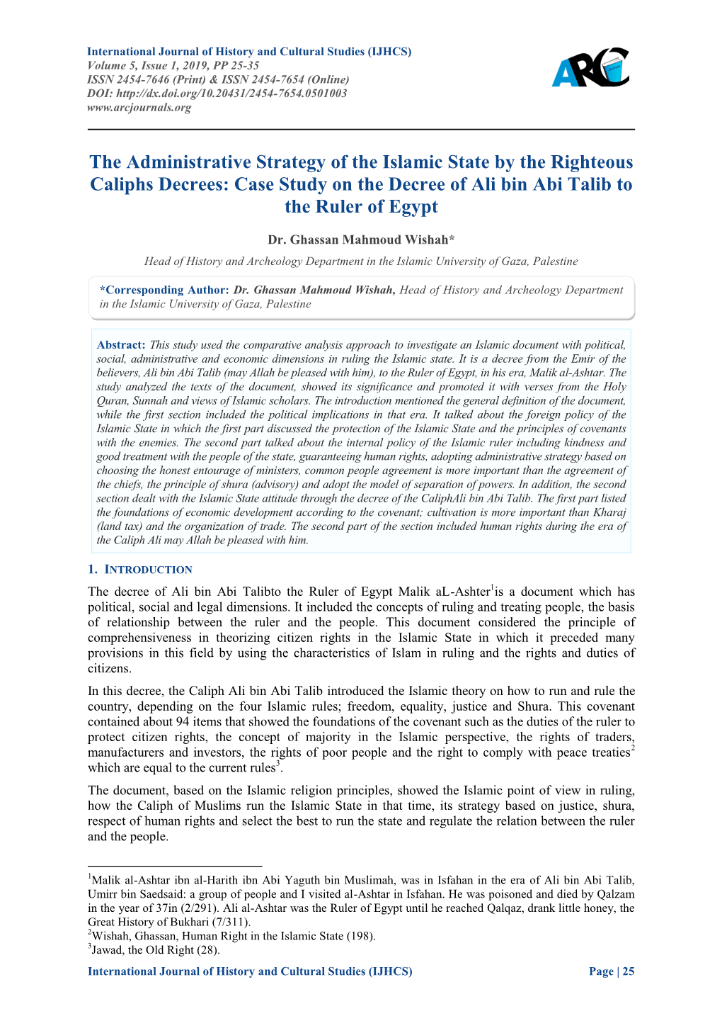 Case Study on the Decree of Ali Bin Abi Talib to the Ruler of Egypt