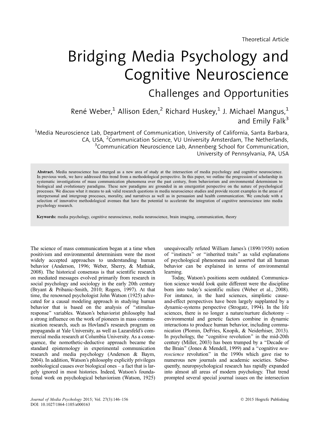 Bridging Media Psychology and Cognitive Neuroscience Challenges and Opportunities