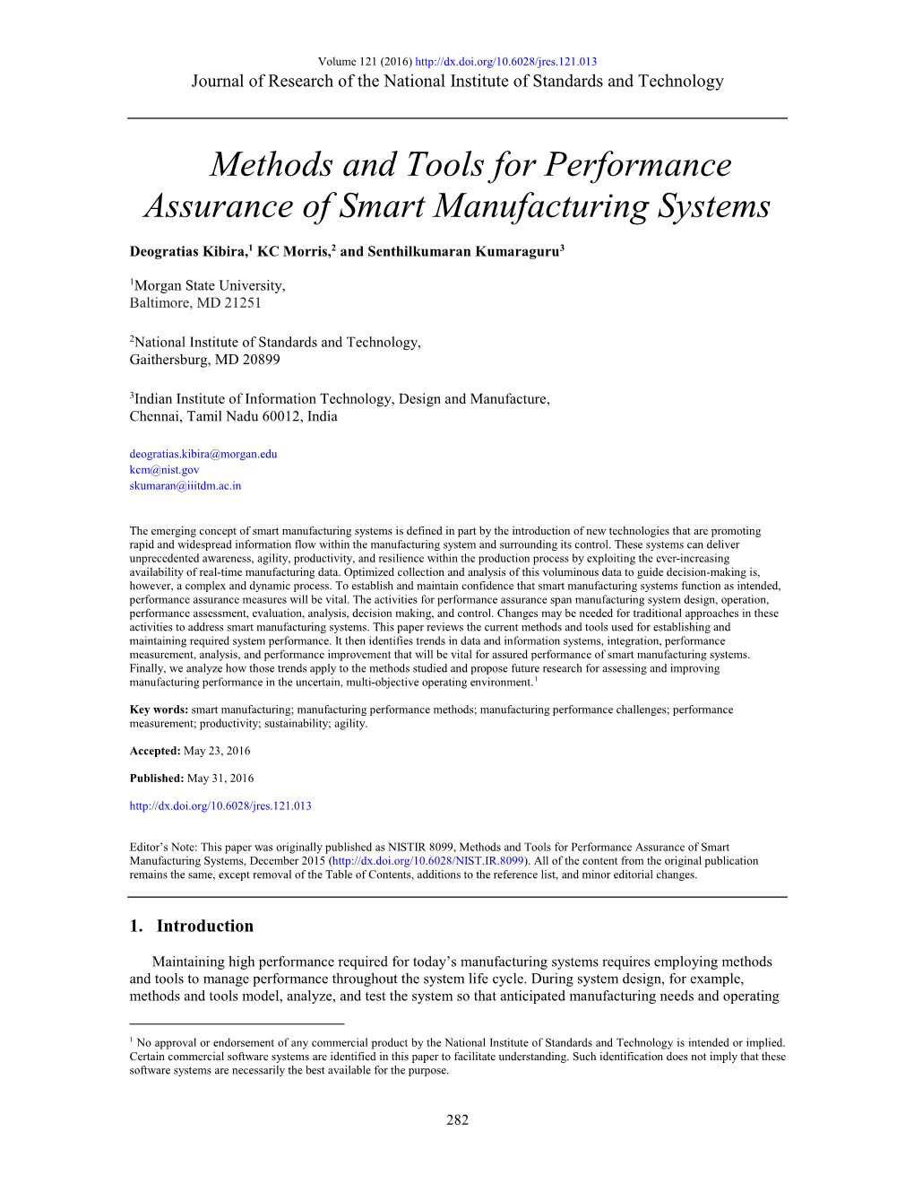 Methods and Tools for Performance Assurance of Smart Manufacturing Systems