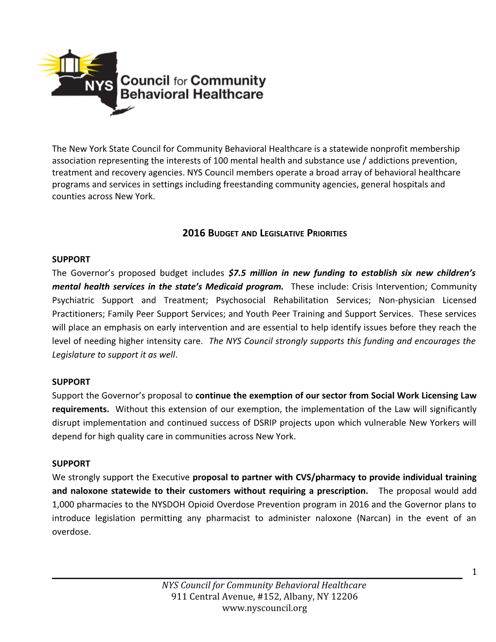 2016 Budget and Legislative Priorities